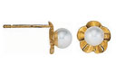 14KY PEARL EARRING ON FLORAL PLATE